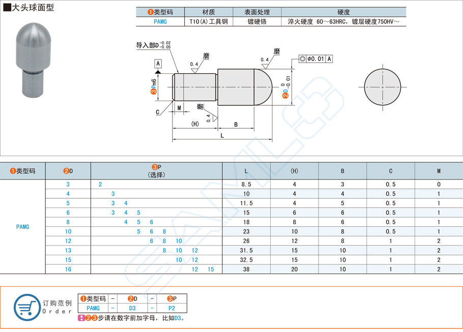 大頭球面型精密定位銷的規(guī)格型號(hào)大全