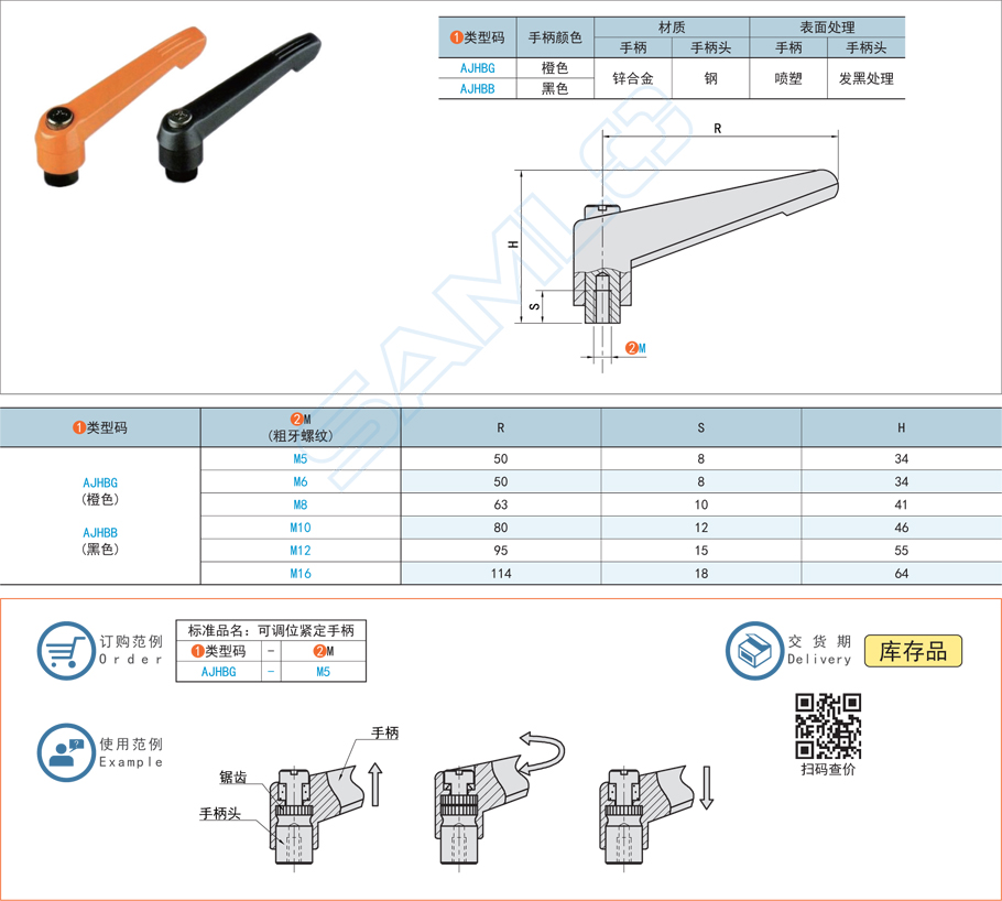 可調位緊定手柄-固定把手內螺紋型規(guī)格參數尺寸材質